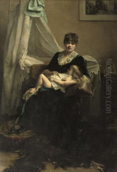 An Elegant Lady In An Interior With Sleeping Child - view 1