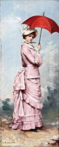 Elegante A L'ombrelle Rouge by Fanny-Laurent Fleury