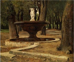 Brunnen Im Park Der Villa Borghese Inrom by Paul Franz Flickel