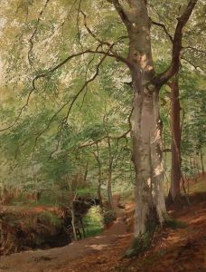 Forest Interior With Penetrating Sunlight by Paul Franz Flickel