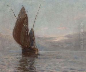 A Sailing Ship At Sea by Paul Franz Flickel
