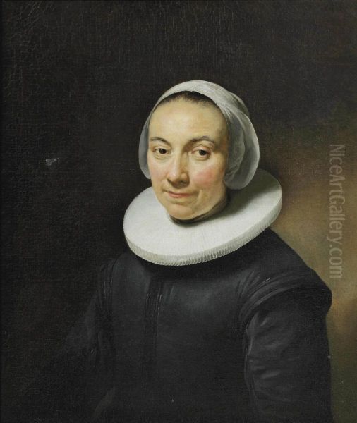 Portrait Of A Lady, Bust-length, In A Black Dress With A White Collar And Headdress - view 1