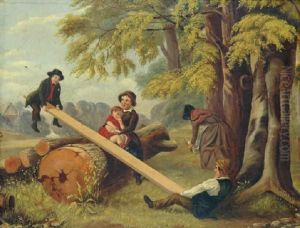 Children Playing Oil On Canvassigned 't Flintoff Ballarat' Lower Right 34 X 49 Cm Provenance:private Collection Victoria Children Playing Oil On Canvassigned 't Flintoff Ballarat' Lower Right 34 X 49 Cm Provenance:private Collection Victoria