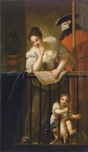 Donna Al Balcone Con Uomo In Maschera E Fanciullo Che Gioca Con Uncane by Charles Jos,giuseppe Flipart
