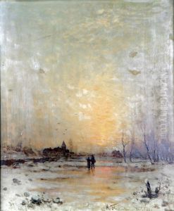 Vinterlandskap Med Figurer I Skymning by Heinz Flockenhaus