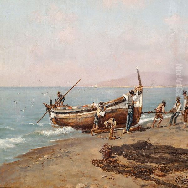 View Of The Coast Of Malaga With Fishermen At Their Boats - view 1