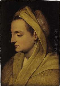 A Head Of A Woman With A Pearl Earring by Frans Floris