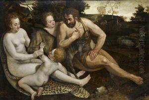 Adam Et Eve Avec Cain Et Abel by Frans Floris