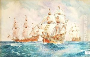 The Golden Hind In Battle Formation by John Flower