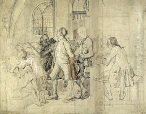 Figures Singing In A Church by Gisbert Fluggen