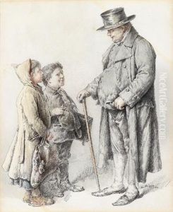 Ein Alter Mann Und Zwei Strasenkinder by Josef Fluggen