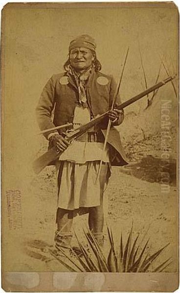 Promenade Card Portrait Of Geronimo, The Notorious Apache Chief, Posing With A Rifle - view 1