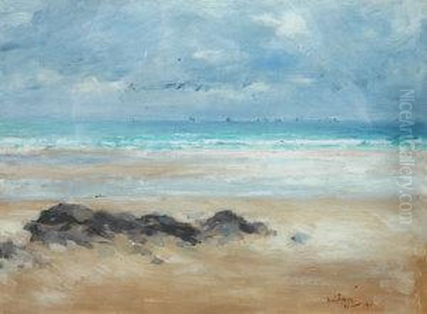 Beach Scene With Yachts On The Horizon - view 1