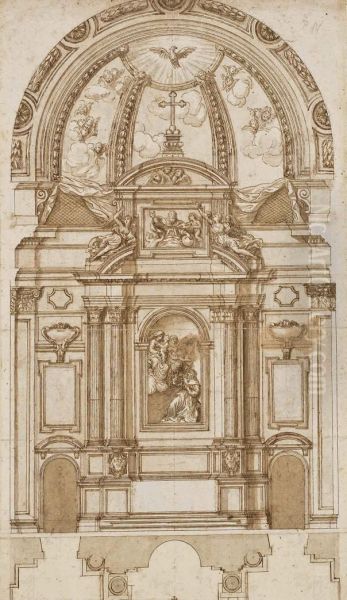 Etude Architecturale D'une Chapelle Voutee En Cul-de-four, Avec Sonplan En Coupe - view 1