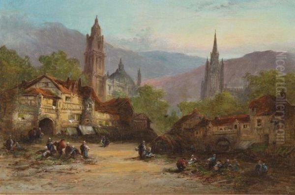 Continental Townscape With Mountains In The Background - view 1