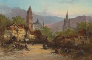 Continental Townscape With Mountains In The Background