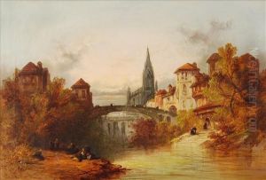 View Of A Riversidetown by Henry John Foley