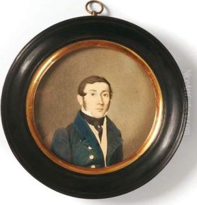 Miniature Ronde A L'aquarelle Sur Papier, Bale Circa 1850