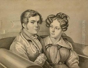 Engagement Portrait Of Luc Schonauer And Miss Carolina Sophia Augusta Fries From by Rudolf Follenweider