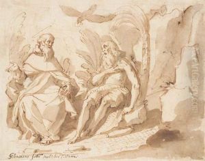 The Meeting Of Saint Anthony Abbot And Saint Paul The Hermit by Sebastiano Folli