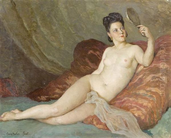 Reclining Female Nude With Mirror - view 1