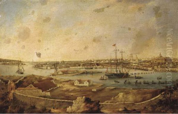 Le Duque De Montpensier Coming Ashore From A Spanish Ship Lying Inport Mahon, Minorca, During His Visit To The Island In April,1852 - view 1