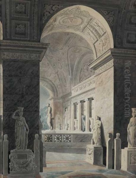 Perspective De La Salle De La Venus Du Musee Napoleon Au Louvre - view 1