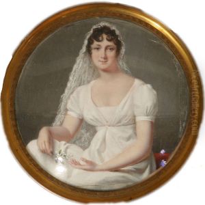 Miniature Portrait Of A Bride In White Gown And Veil With A Blooming Myrtle In Her Right Hand by Jean Francois Gerard Fontallard