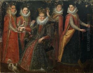 Bildnis Von Funffrauen Mit Einem Hund Und Papagei by Lavinia Fontana