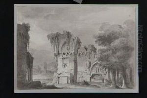 Bozzetto Scenografico Con Rovine Classiche E Gotiche by Francesco Fontanesi