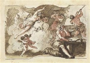 Minerva In Der Schmiede Des Vulkan by Francesco Fontebasso