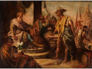 Mutius Scaevola Legt Die Hand Ins Feuer Vor Dem Etruskerfursten Porsenna by Francesco Fontebasso