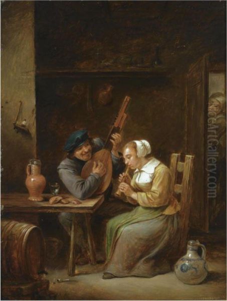 A Couple In An Inn Making Music, A Woman Listening In The Doorway - view 1