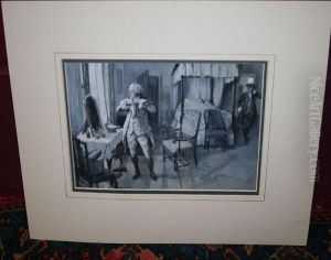 Interior View Of Abedroom With A Gentleman Before A Mirror by Amedee Forestier