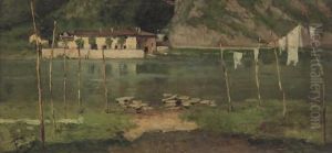 Panni Stesi In Riva Al Fiume by Achille Formis Befani