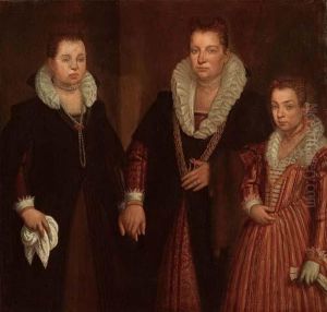 Ritratto Di Tre Donne Della Famiglia Giusti Dal Giardino by Girolamo Forni