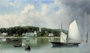 A Two-masted Racing Schooner Settling On The Tide Off The Royalyacht Squadron, Cowes