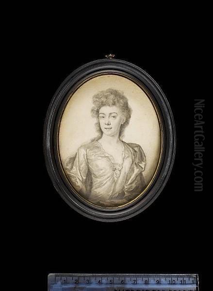 A Lady, Wearing Robe, Pinned To Her Underslip With A Jewelled Brooch And Cloak. - view 1