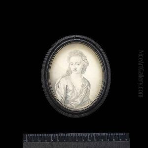 A Lady, Wearing Silk Dress With Frilled White Underslip, Cloak Over Her Right Shoulder And Striped Veil In Her Hair. by Thomas Forster
