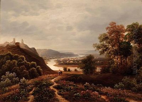 Flusslandschaft Mit Burg Und Personenstaffage - view 1