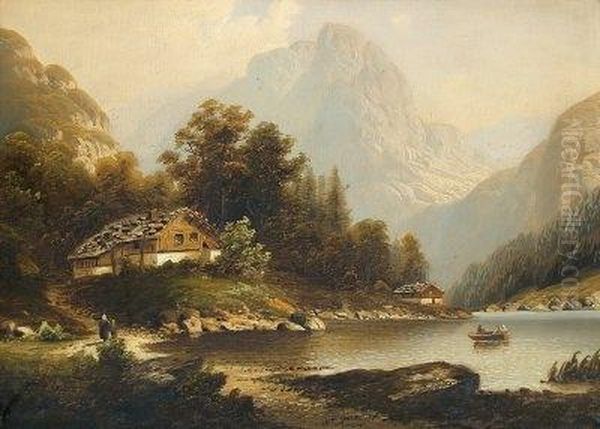 Gebirgssee Mit Gehoften. - view 1