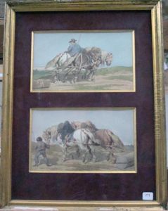 Chevaux De Trait Et Chevaux Dans Les Champs by Theodore Fort