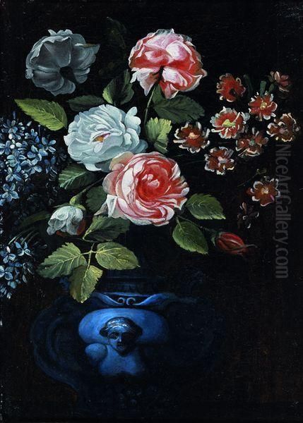 Bouquet De Roses Dans Un Vase Bleu - view 1
