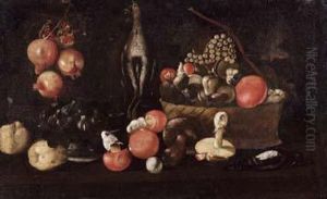 Natura Morta Con Melograni, Funghi, Fichi E Selvaggina by Luca Forte