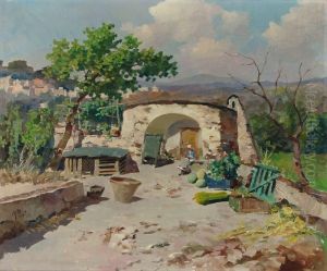 Mediterrane Landschaft Mit Gehoft. Um 1920 by Giovacchino Fortini