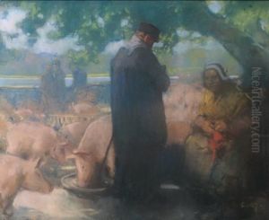 Bretagne, Le Marche Aux Bestiaux by Louis Fortuney