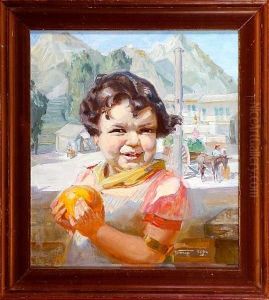 A Girl In A Mountain Village Scenery by Carl Christian Forup