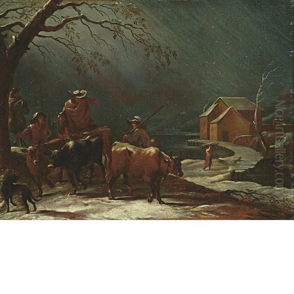 Paesaggio Innevato Con Mandriani E Armenti - view 1