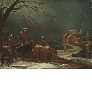Paesaggio Innevato Con Mandriani E Armenti