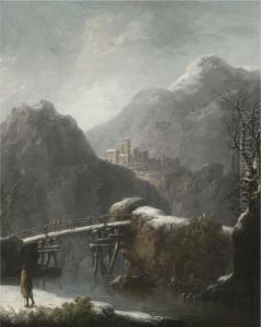 A Winter Landscape With Travellers Before A Bridge, A Hilltop Town Beyond